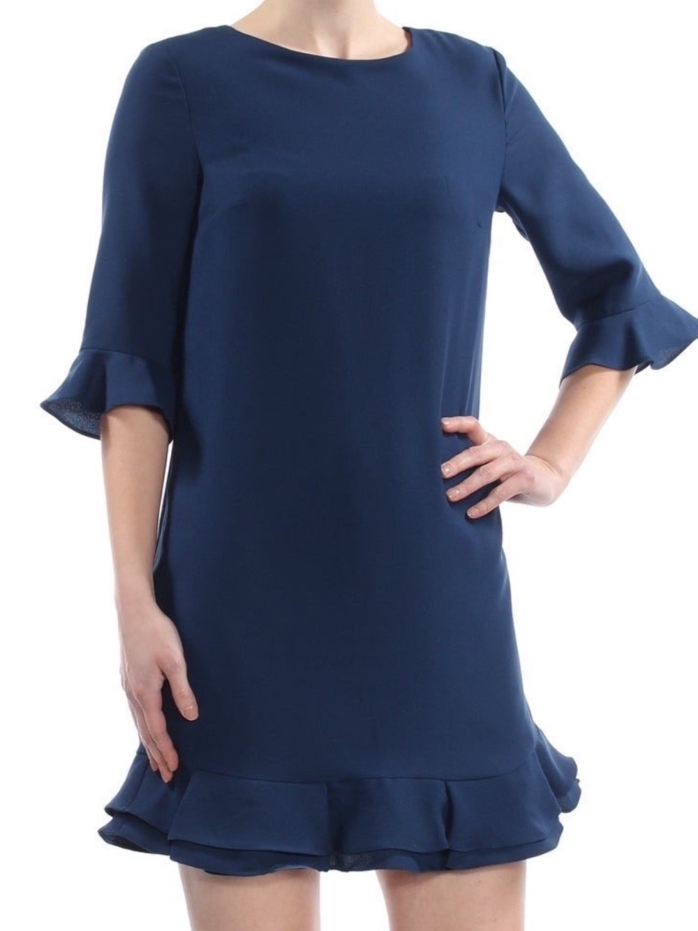 CeCe Double Flounce Navy Ruffle Shift Dress Size 8